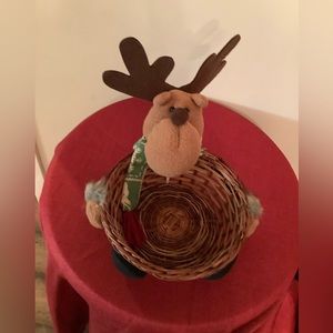 Reindeer with scarf for candies at Christmas or maybe incoming Christmas Cards.